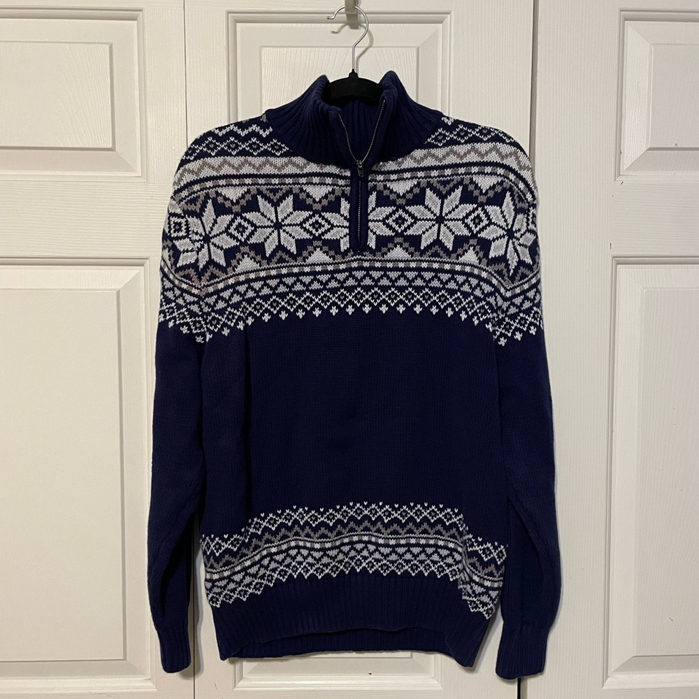 Magaschoni Navy Blue Zip Up‎ Nordic FairIsle sweater L
